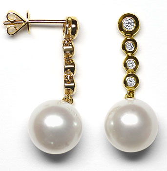 Foto 1 - Paar Brillant-Ohrhänger mit feinen echten Südsee Perlen, S1177