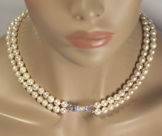 Foto 6 - Zweireihiges Perlencollier Schleifen-Goldschloss, S2155