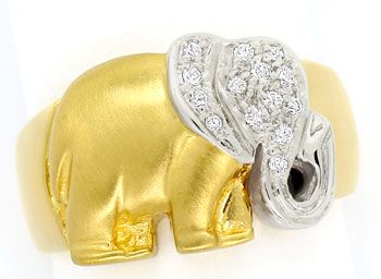 Foto 1 - Diamantring mit plastischem Elefant 14 Brillanten 750er, S9713
