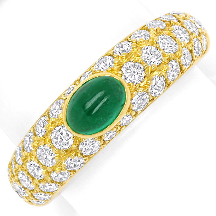 Foto 2 - Cartier Mimi Yellow Gold-Diamond Pavee and Emerald Ring, S9731
